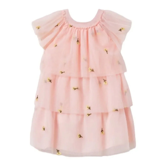 ZARA Kids | Beige-Pink | FLORAL EMBROIDERED TULLE DRESS - Picture 2 of 6